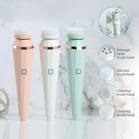4-in-1 USB Rechargeable Electric Facial Cleansing Brush | Deep Cleaning Device for Soft Skin Care and Portable Massaging